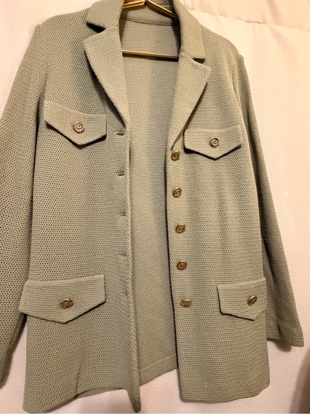 SJ Textured Knit Button-Front Jacket in Sage Green